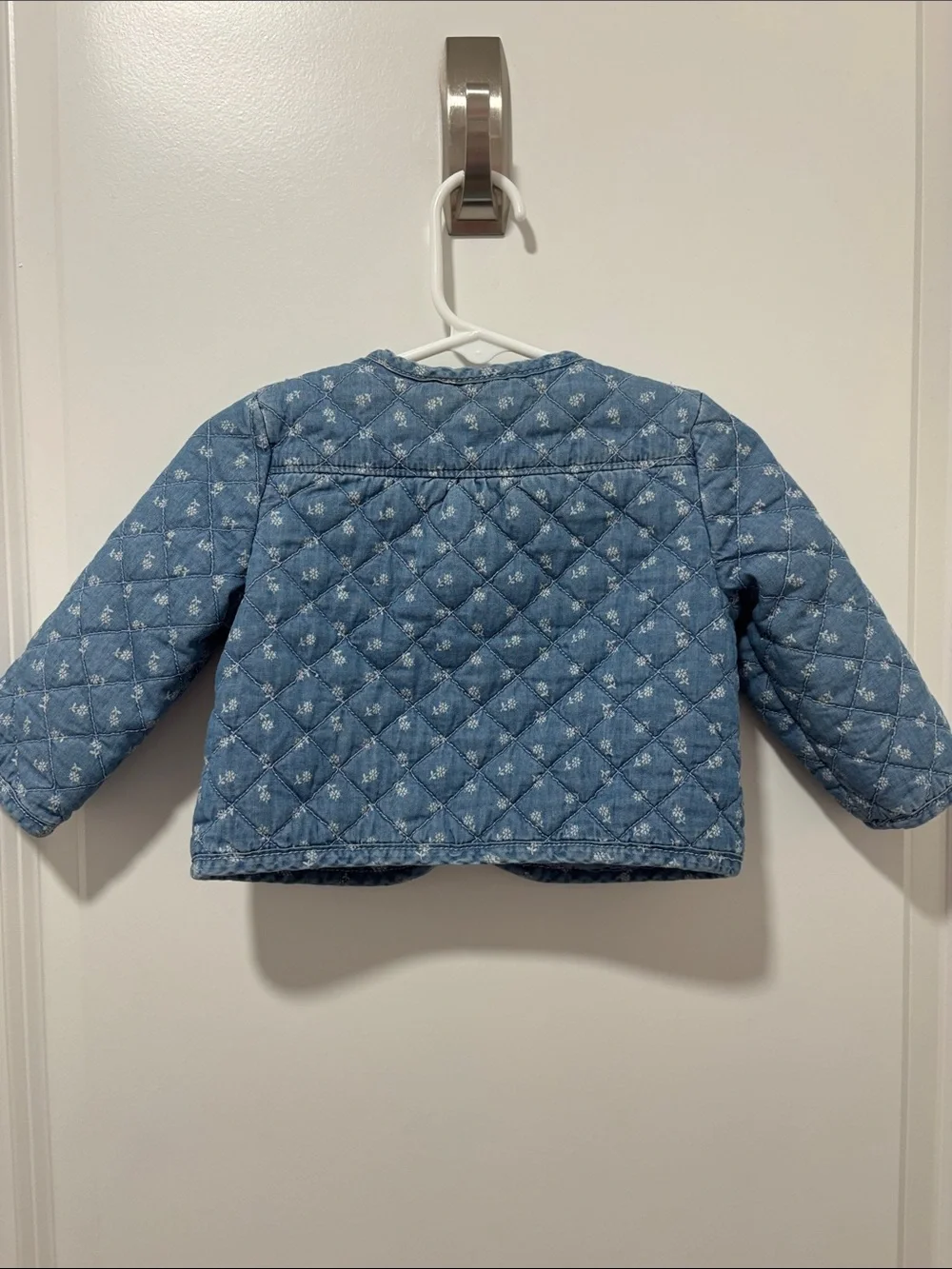 GAP Light Blue Denim Quilted Floral Puffer Jacket